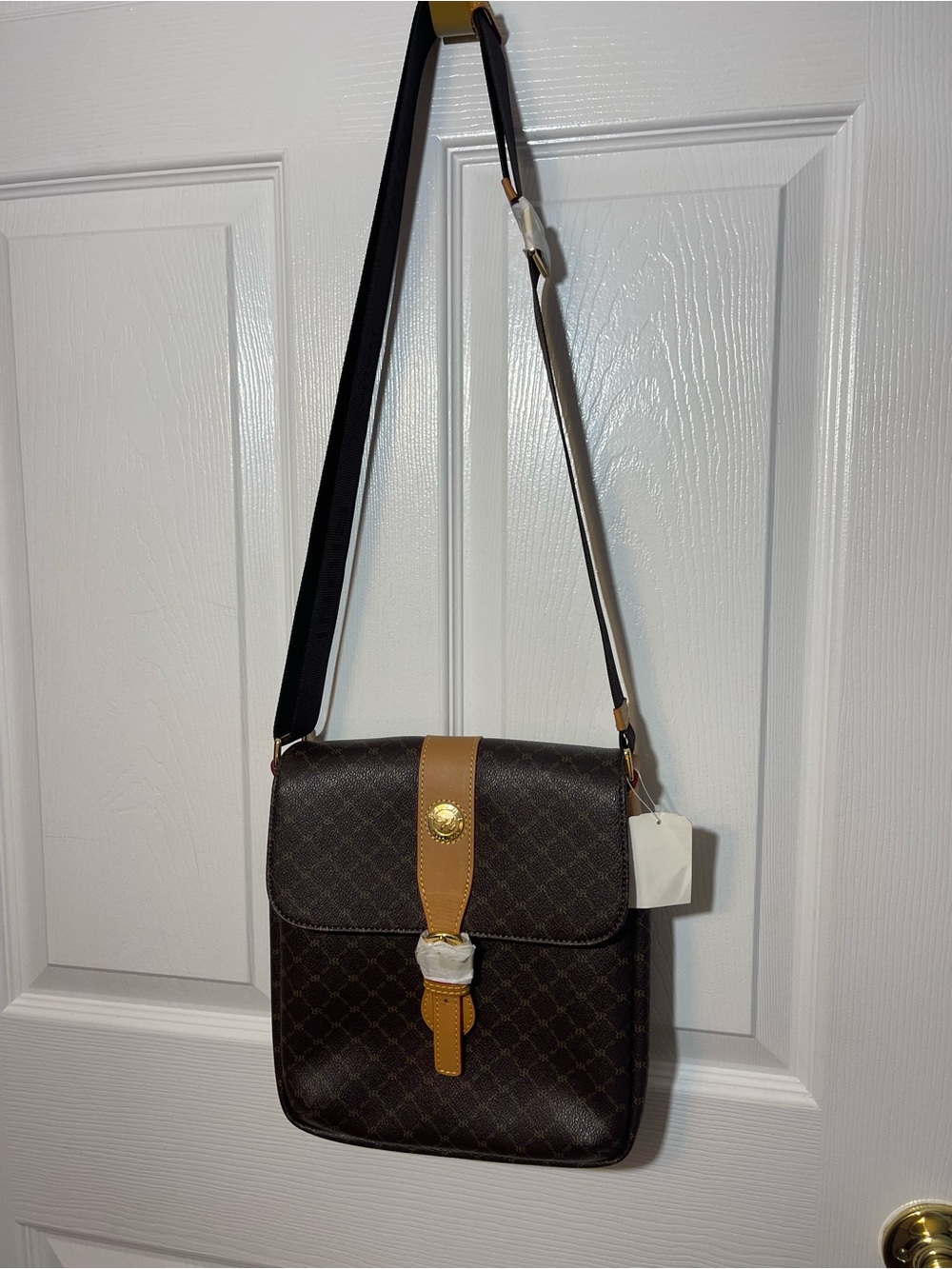 Rioni Dark Brown Messenger Bag with Tan Accent